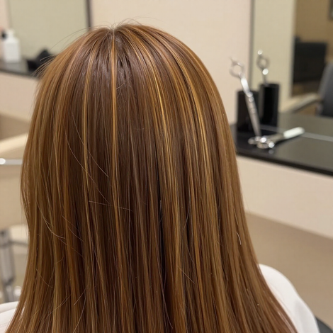 Capelli sani e luminosi con riflessi naturali in un ambiente professionale.