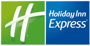 A green and blue logo for holiday inn express