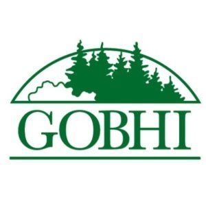 A green logo for gobhi with trees in the background