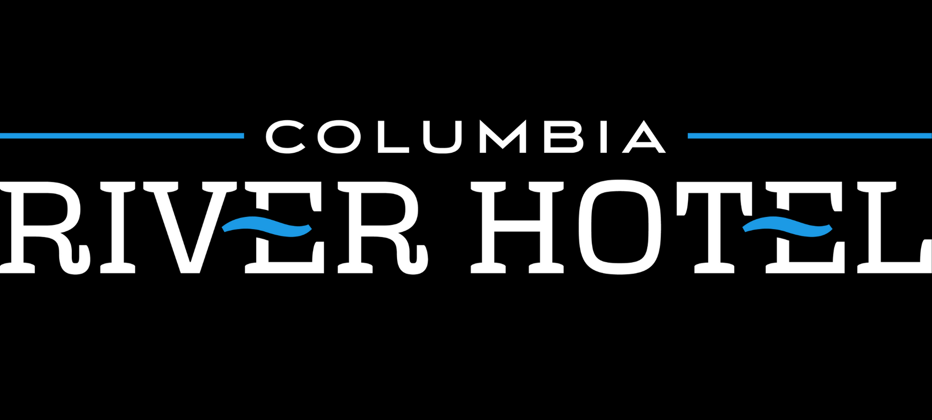 The logo for the columbia river hotel is on a black background.
