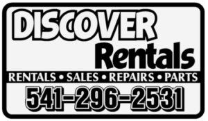 A black and white logo for discover rentals