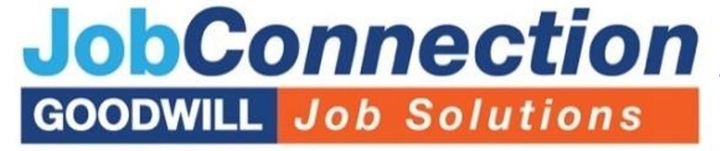 A blue and orange logo for job connection goodwill job solutions