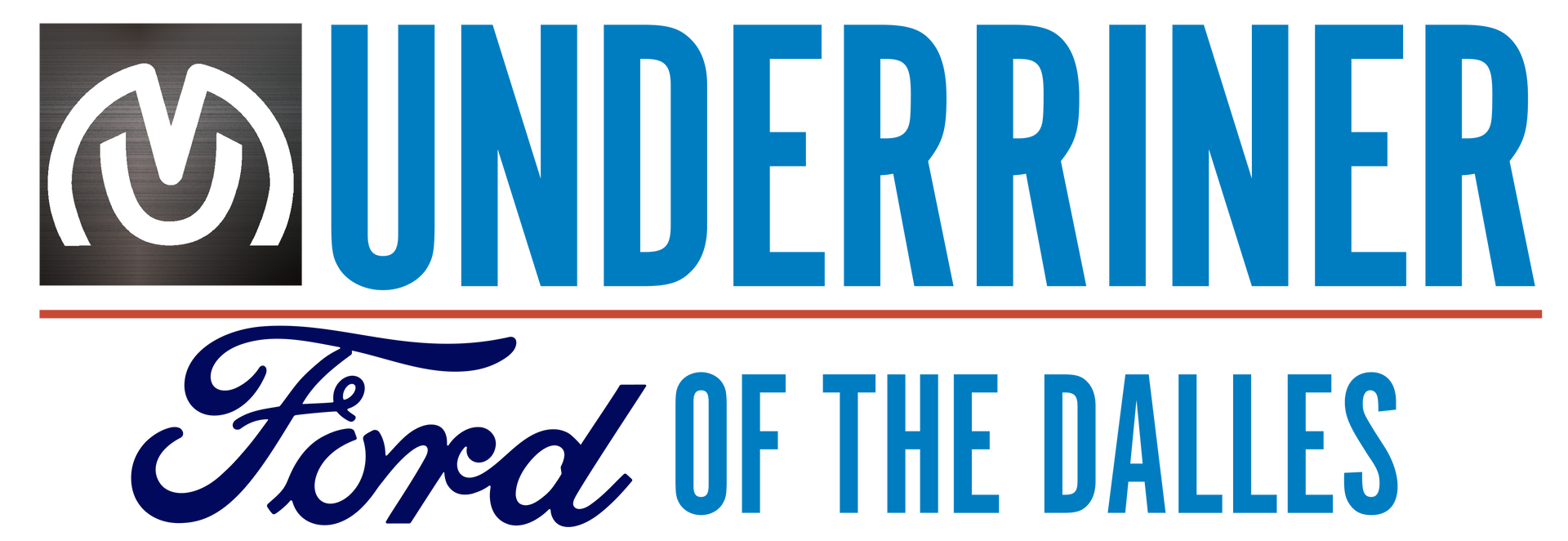 The logo for underriner ford of the dallas is blue and white.
