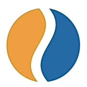A blue and orange circle with a white line in the middle.