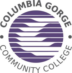 The logo for columbia gorge community college is purple and white