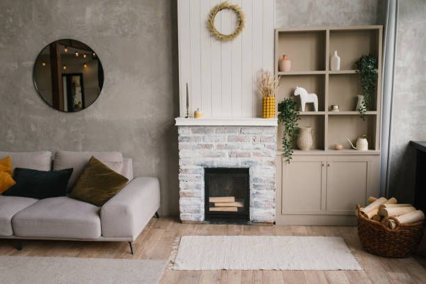 Solid brick wall with fireplace