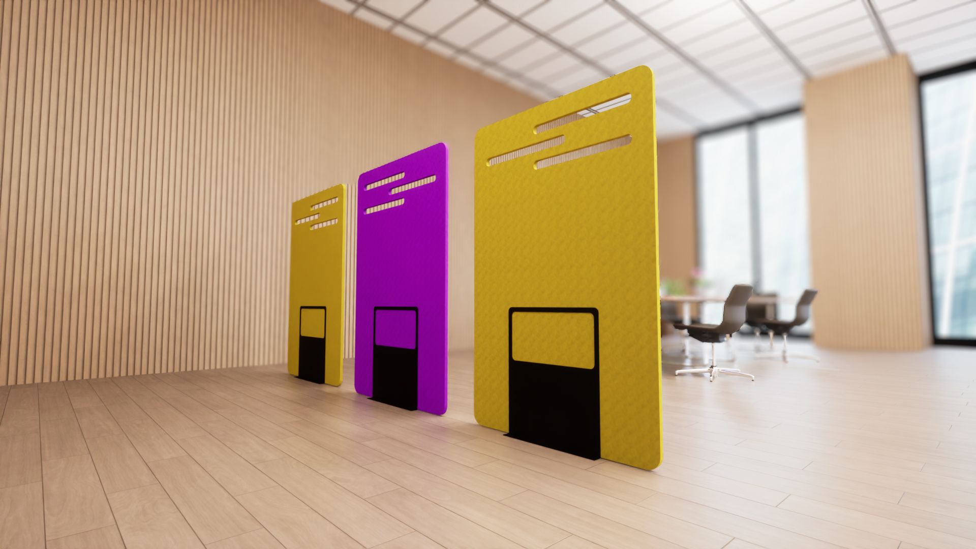 Acoustic ceiling rafts in a boardroom