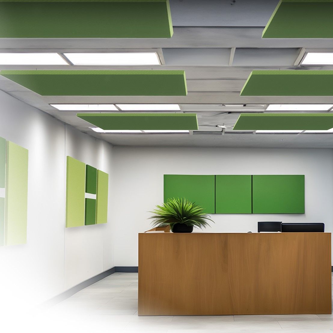 ProSound Acoustic Ceiling Rafts in an office reception