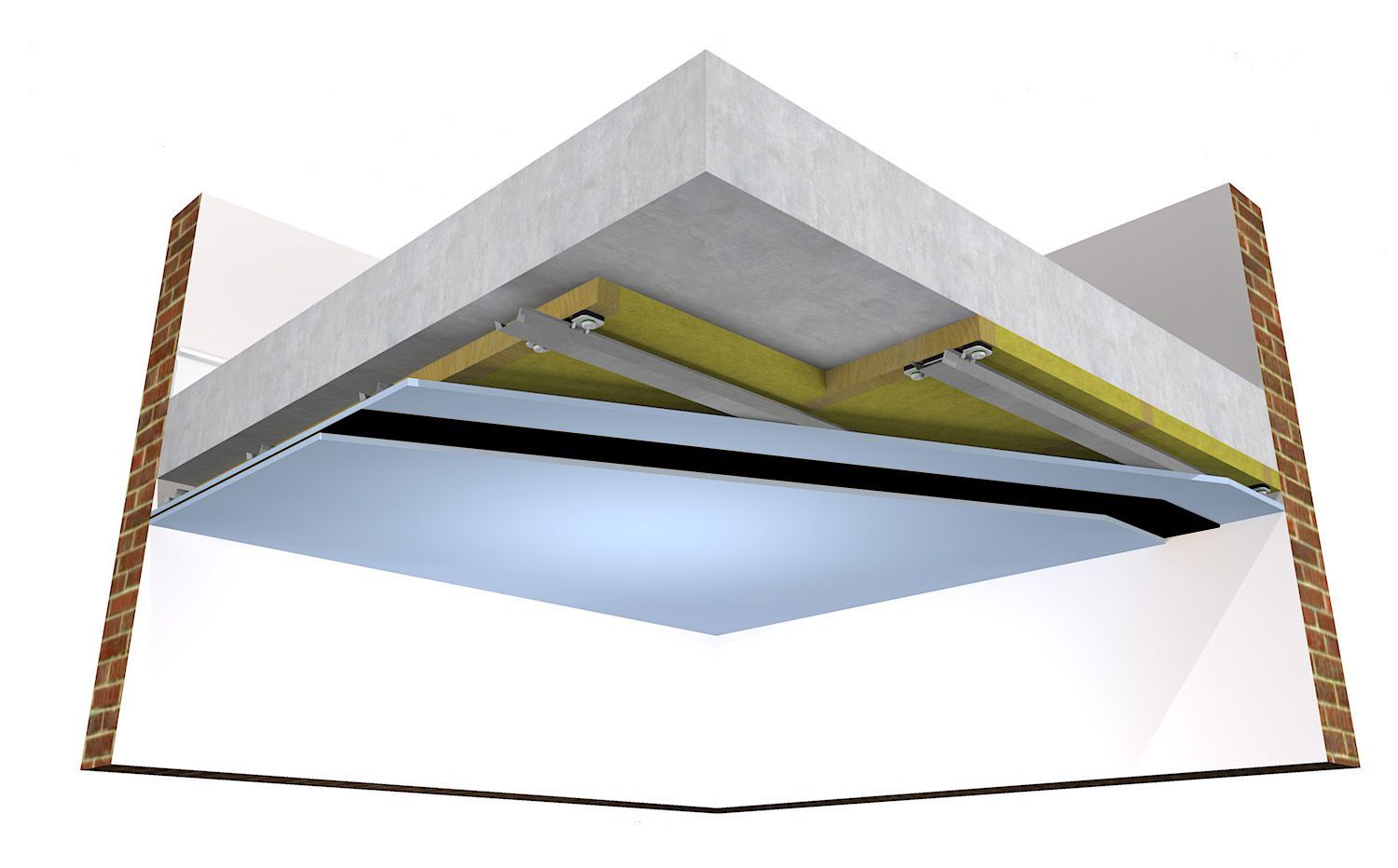 Concrete ceiling with ReductoClips and timber battens