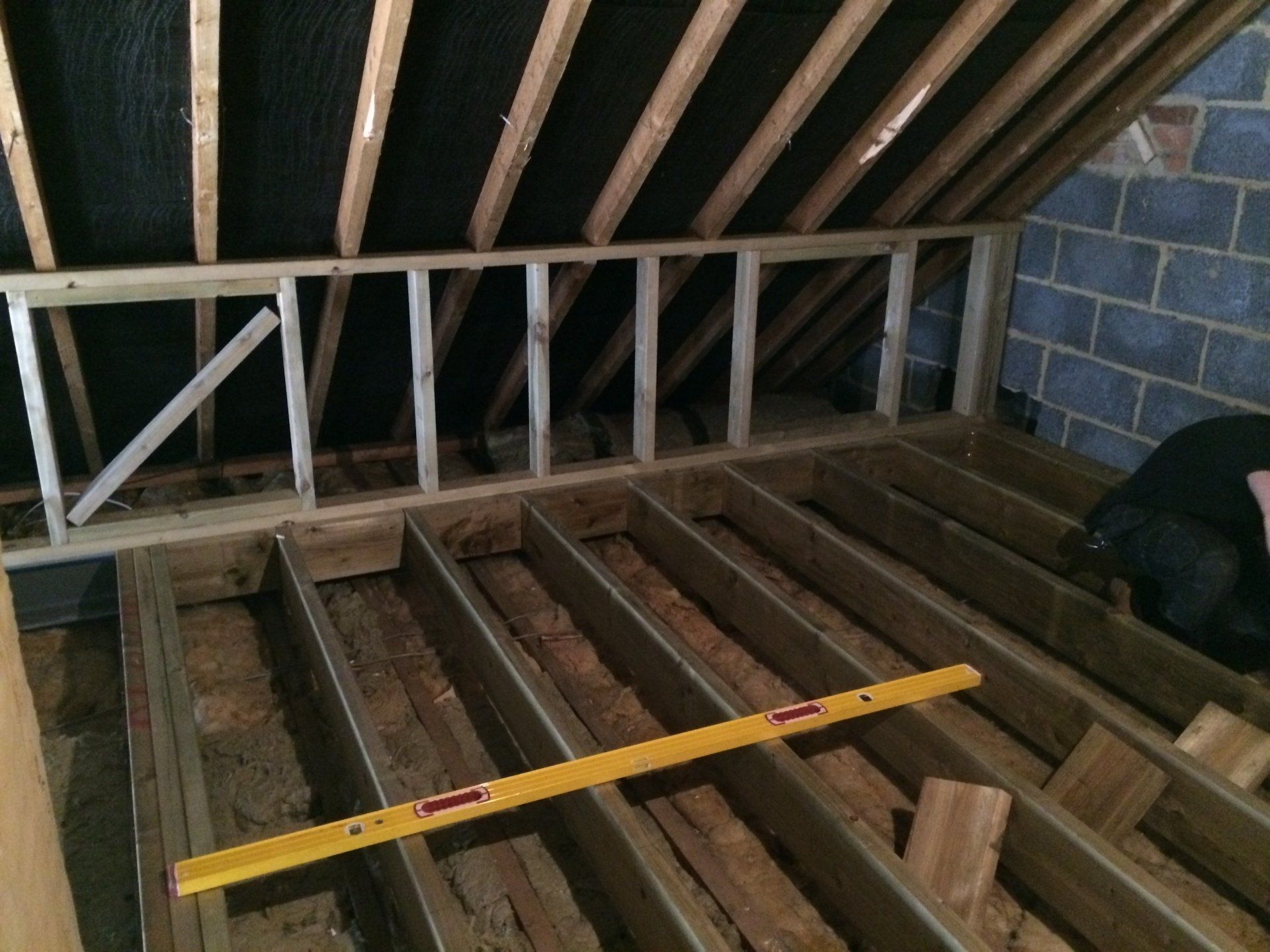 Loft floor and wall before soundproofing