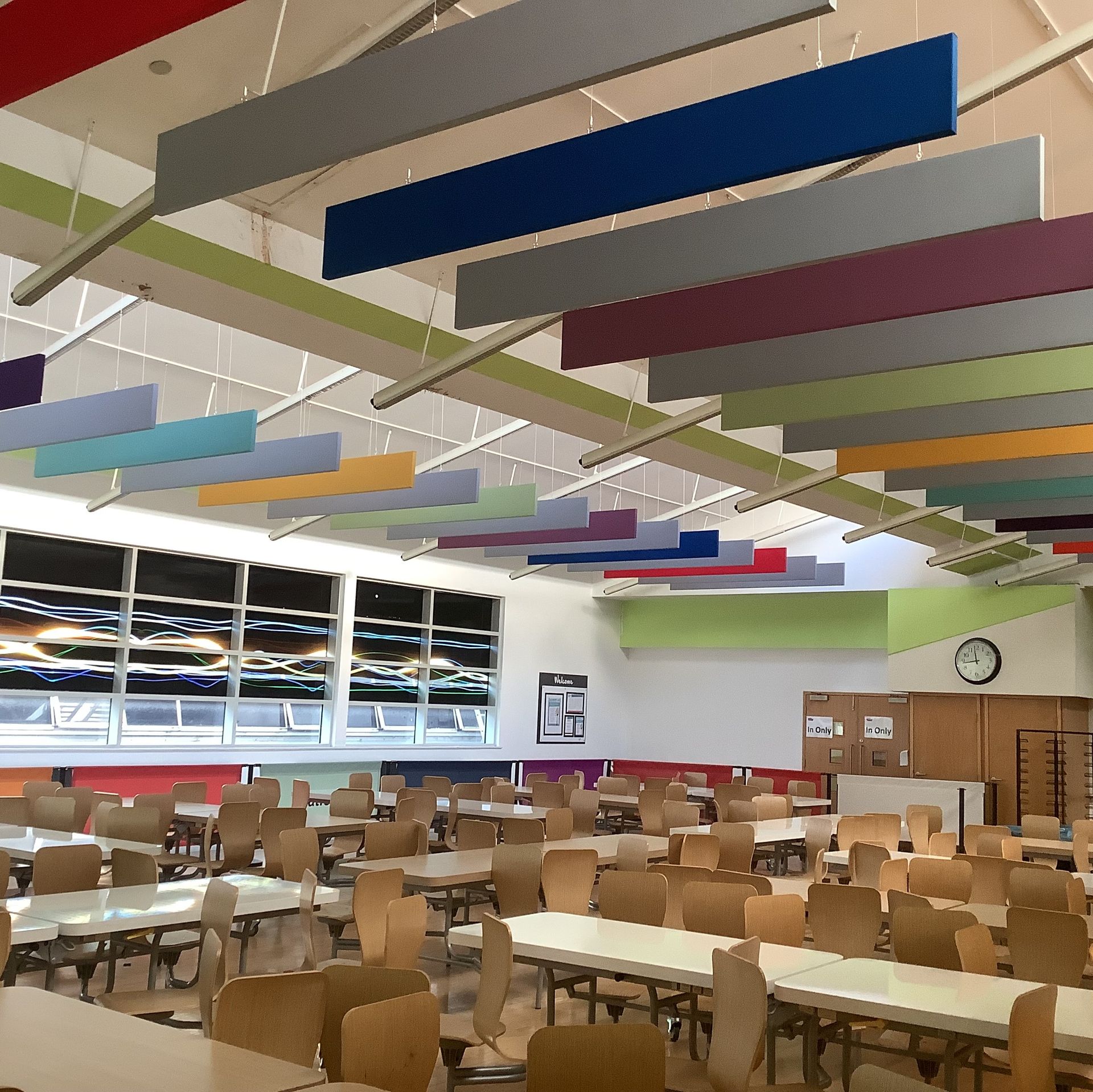 ProSound Acoustic Ceiling Baffles in a school