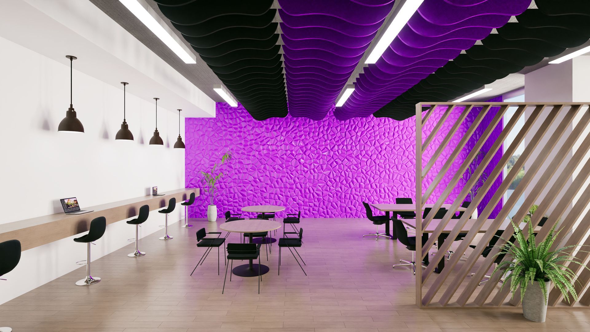 Acoustic ceiling rafts in a boardroom