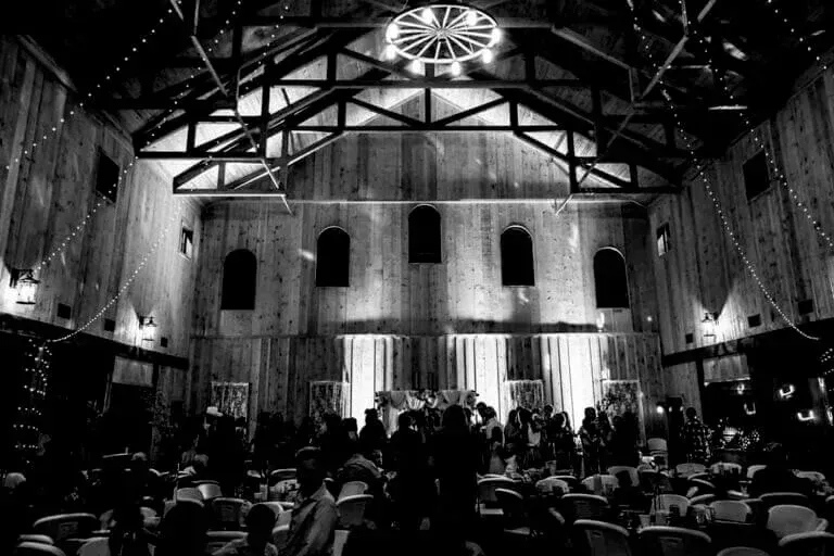 Inside a barn with a band performing