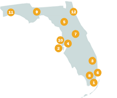 illustration of florida with numbers for each collaborative 1 through 12