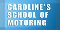 Caroline's School of Motoring Logo. The wording is in white on a mid-blue background. There is no icon, purely just the text in a bold font.