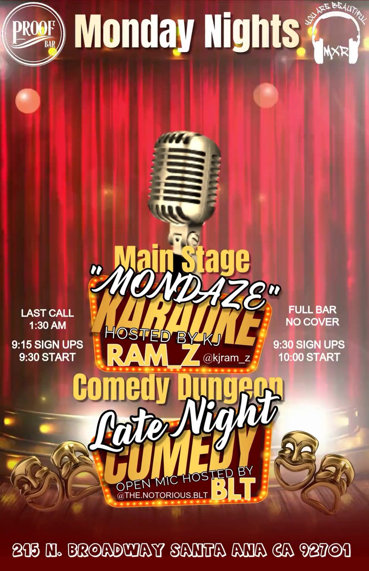Monday Night poster for a music and comedy party