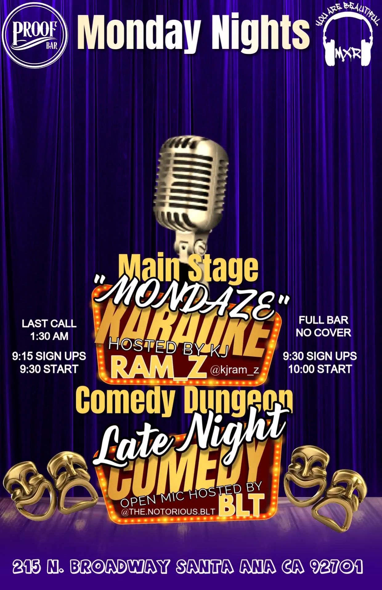 Monday Night poster for a music and comedy party