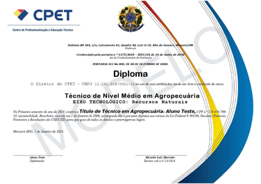 Modelo de diploma do Curso Técnico em Administração