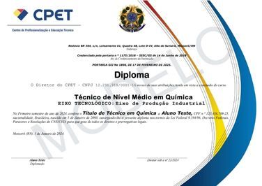 Modelo de diploma do Curso Técnico em Química