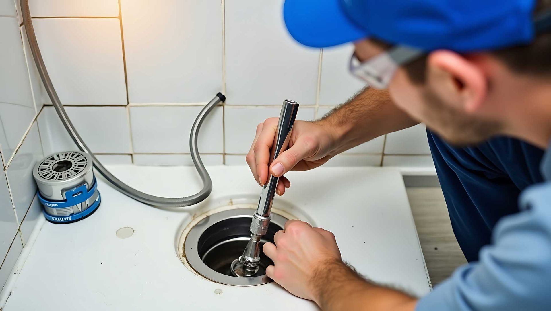 Drain plumbing services using professional tools.