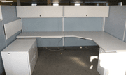 Used white cubicle with cabinet