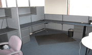 Gray office desks and cubicles