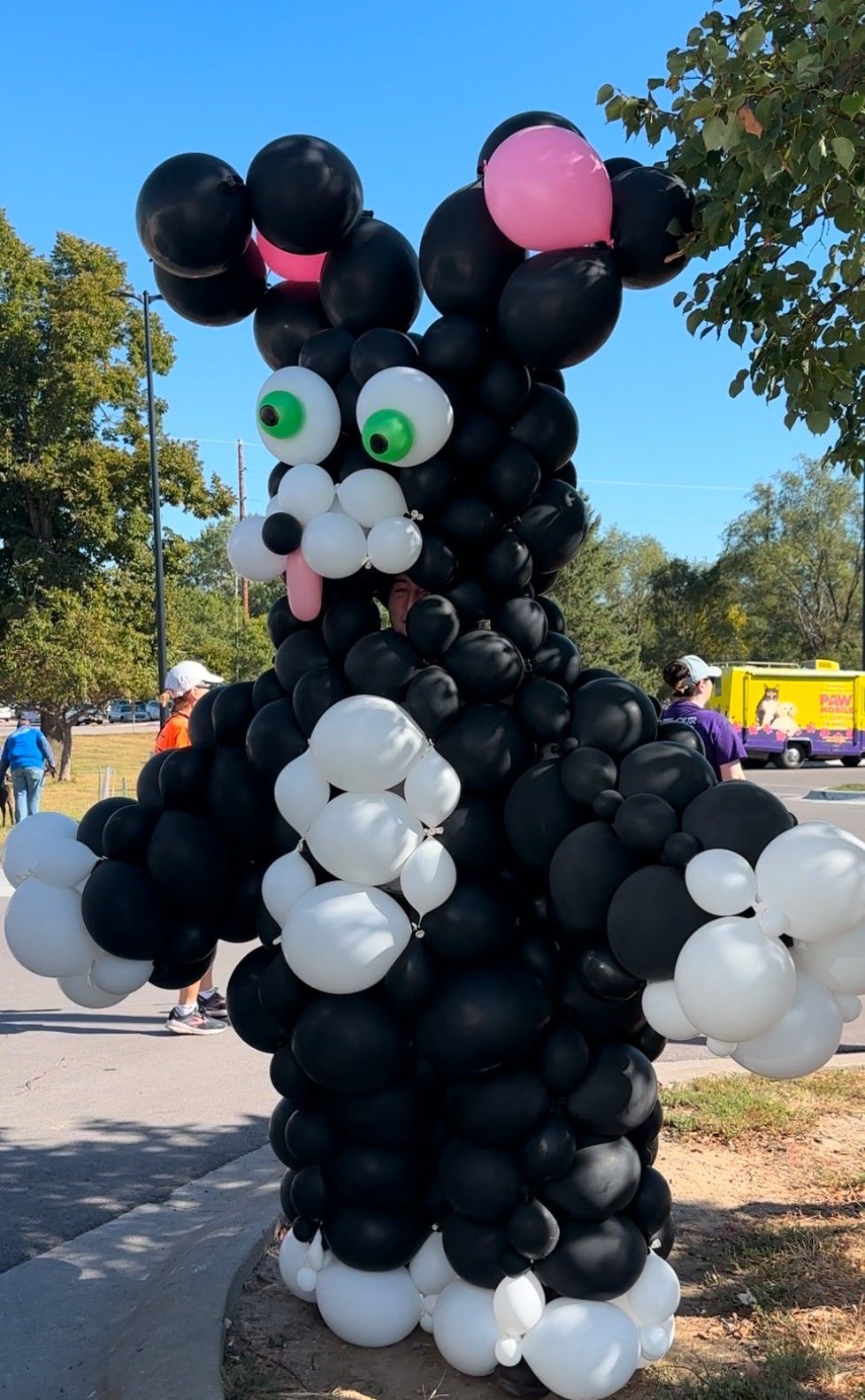 A black and white bunny made out of balloons