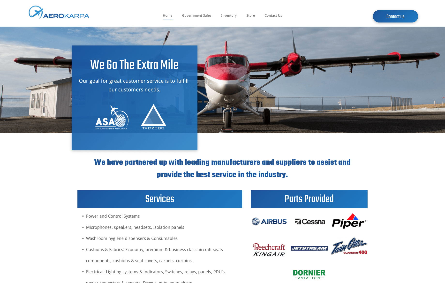 A red and white airplane is on the landing page of a website.