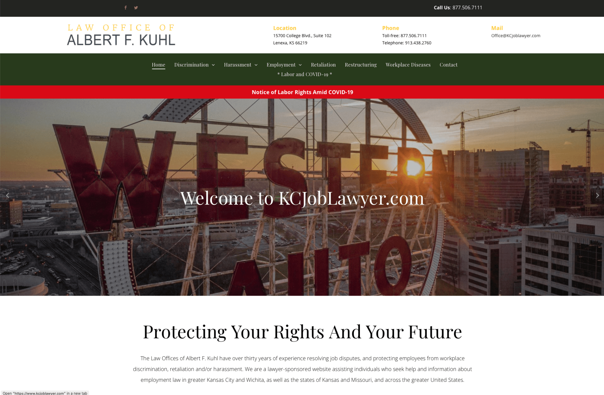 A screenshot of the website for albert f. kuhl , a lawyer.