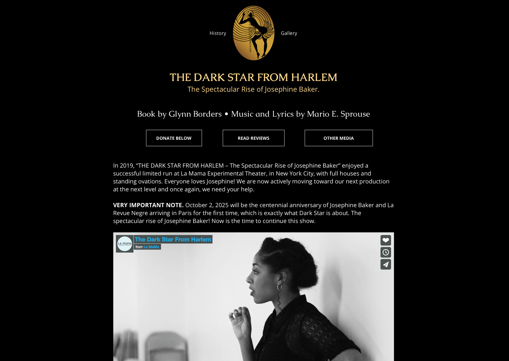 A black and white photo of a woman is on a website called the dark spectrum harlem