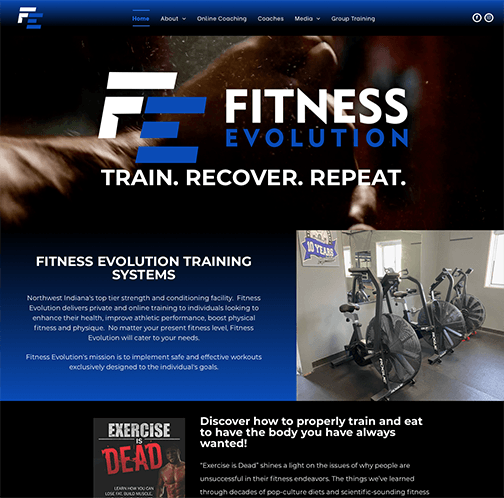 A screenshot of the fitness evolution website