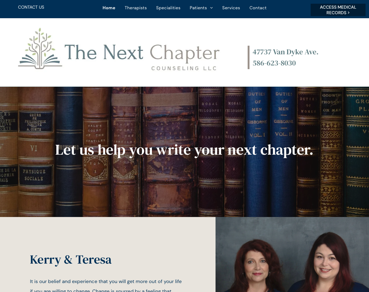 A screenshot of the next chapter website