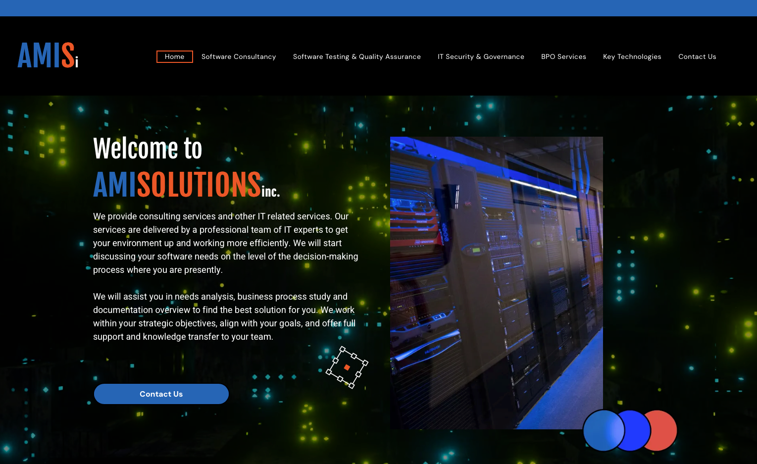 A computer screen that says welcome to amis solutions