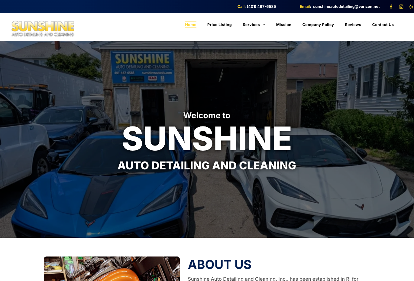 The website for sunshine auto detailing and cleaning shows a car , motorcycle , and boat.