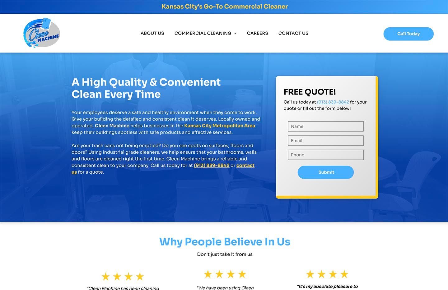 A screenshot of a cleaning company 's website.