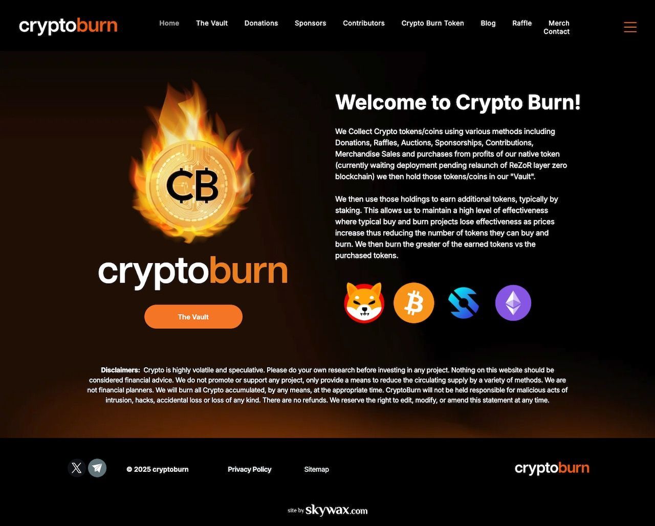 A screenshot of the crypto burn website.