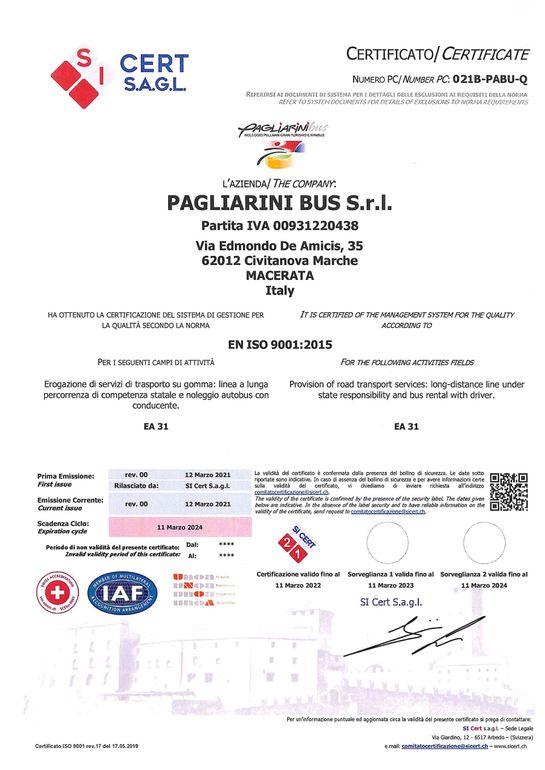 certificazione qualità pagliarini bus