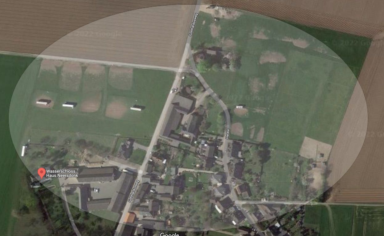 Luftaufnahme Google, abgergraste Wiesen und Weideflächen um Haus Neersdonk