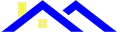 A blue and yellow logo with a house in the middle.
