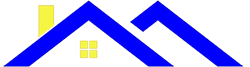 A blue and yellow logo with a house in the middle.