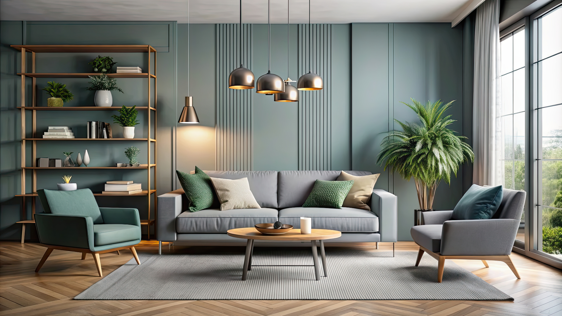 A living room with a couch , chairs , and a coffee table.