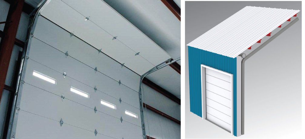 A picture of a garage door next to a drawing of a garage door