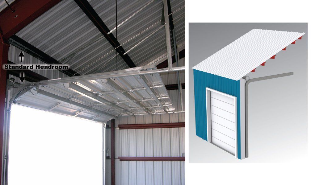 A picture of a garage door and a picture of a garage door with a roof.