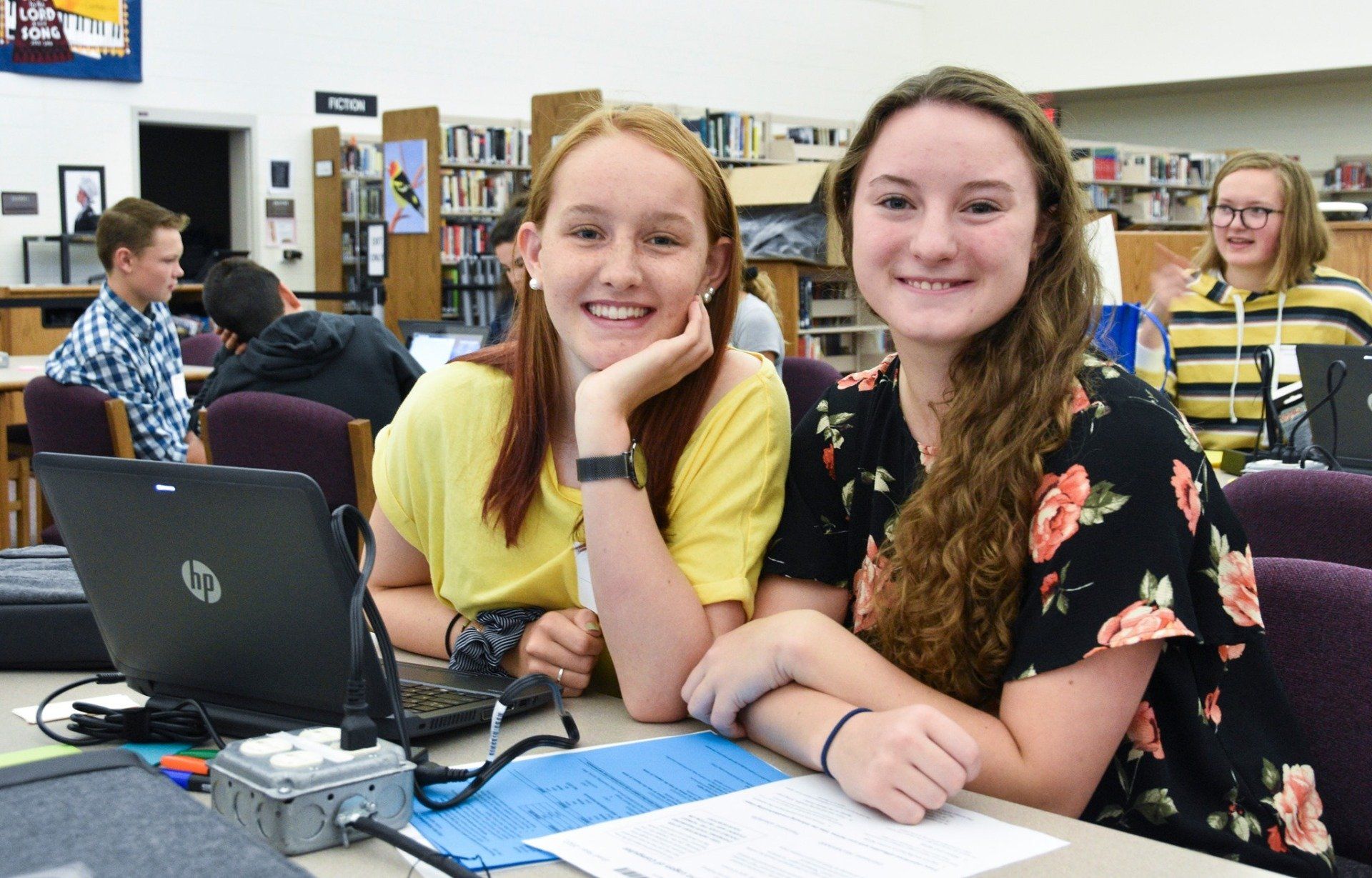 Orientation day at the high school. A USA student mentor with an international student.