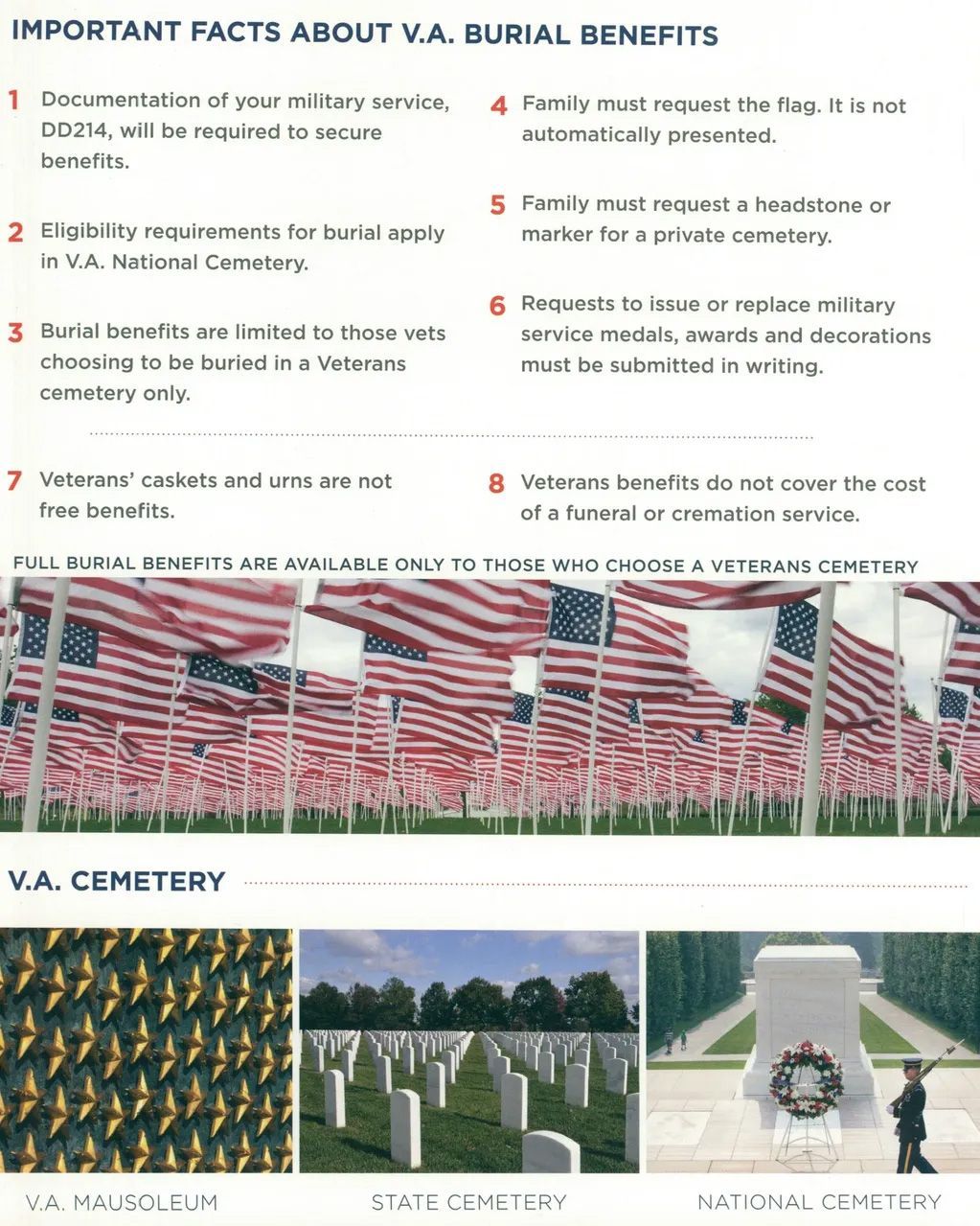 A poster with important facts about va burial benefits