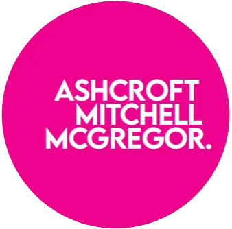 Ashcroft mitchell mcgregor logo in a pink circle