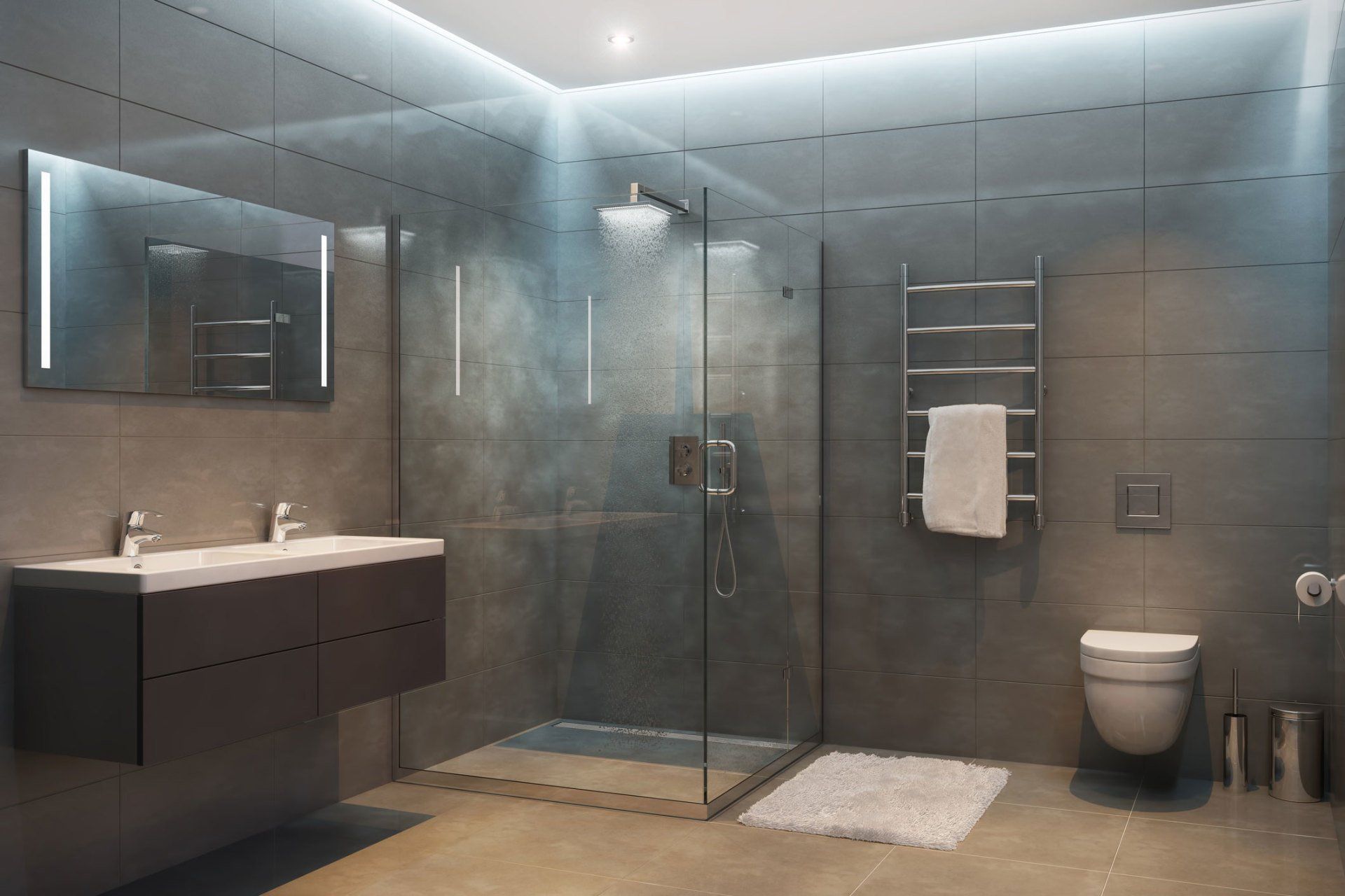 Single Shower Doors — Gray Modern Shower Room in Albert Lea, MN