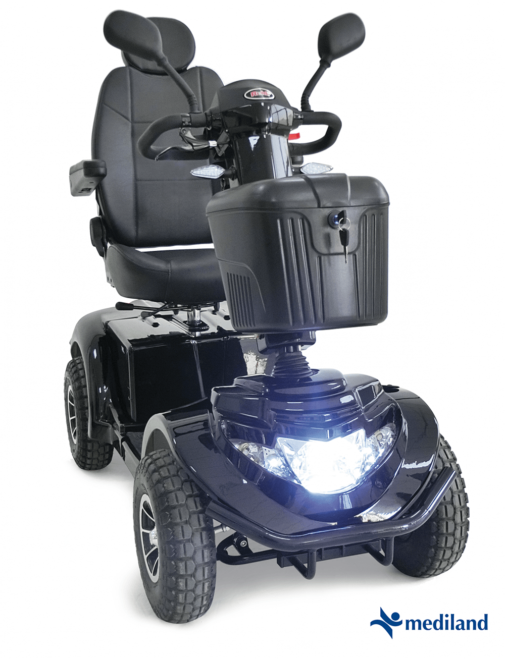 Scooter blu con portapacchi