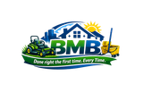 BMB lawn care logo with mower, house, sun, and tagline &ldquo;Done right the first time. Every time.&rdquo;