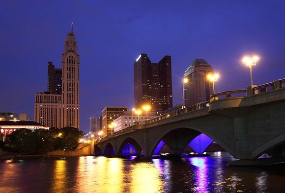 Cleveland Ohio skyline at night